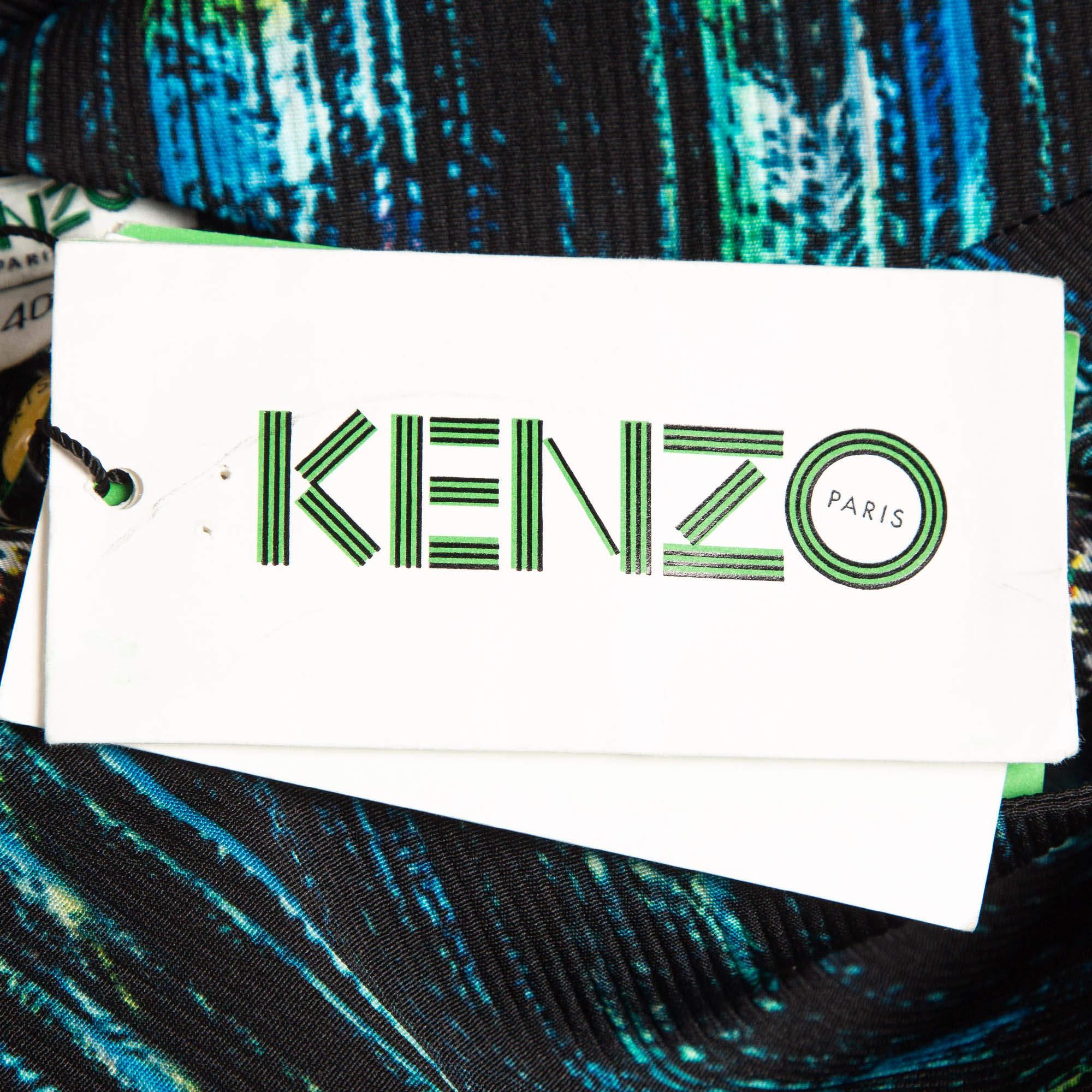 Women's Kenzo Blue Printed Crepe Sleeveless Top M For Sale