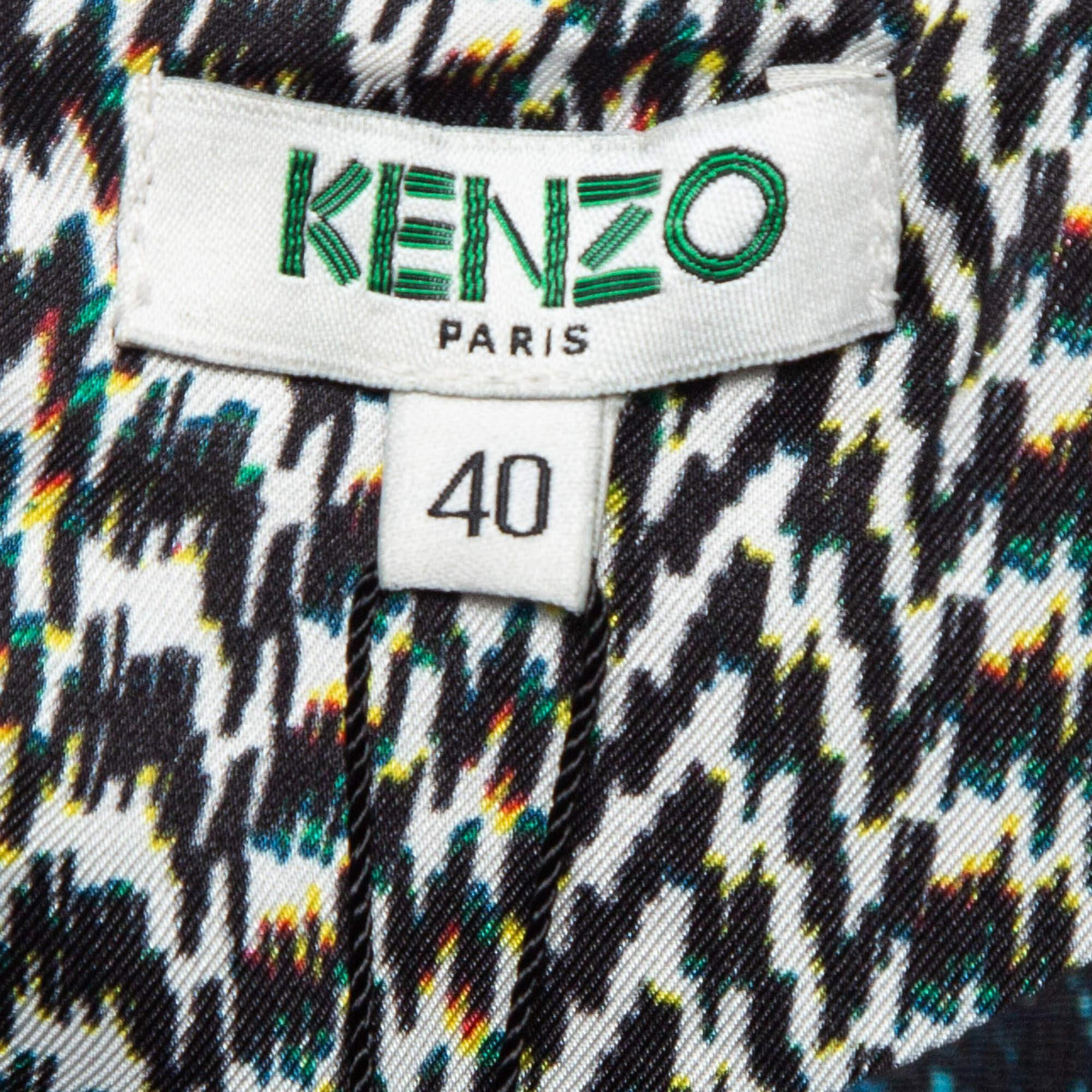 Kenzo Blue Printed Crepe Sleeveless Top M For Sale 1