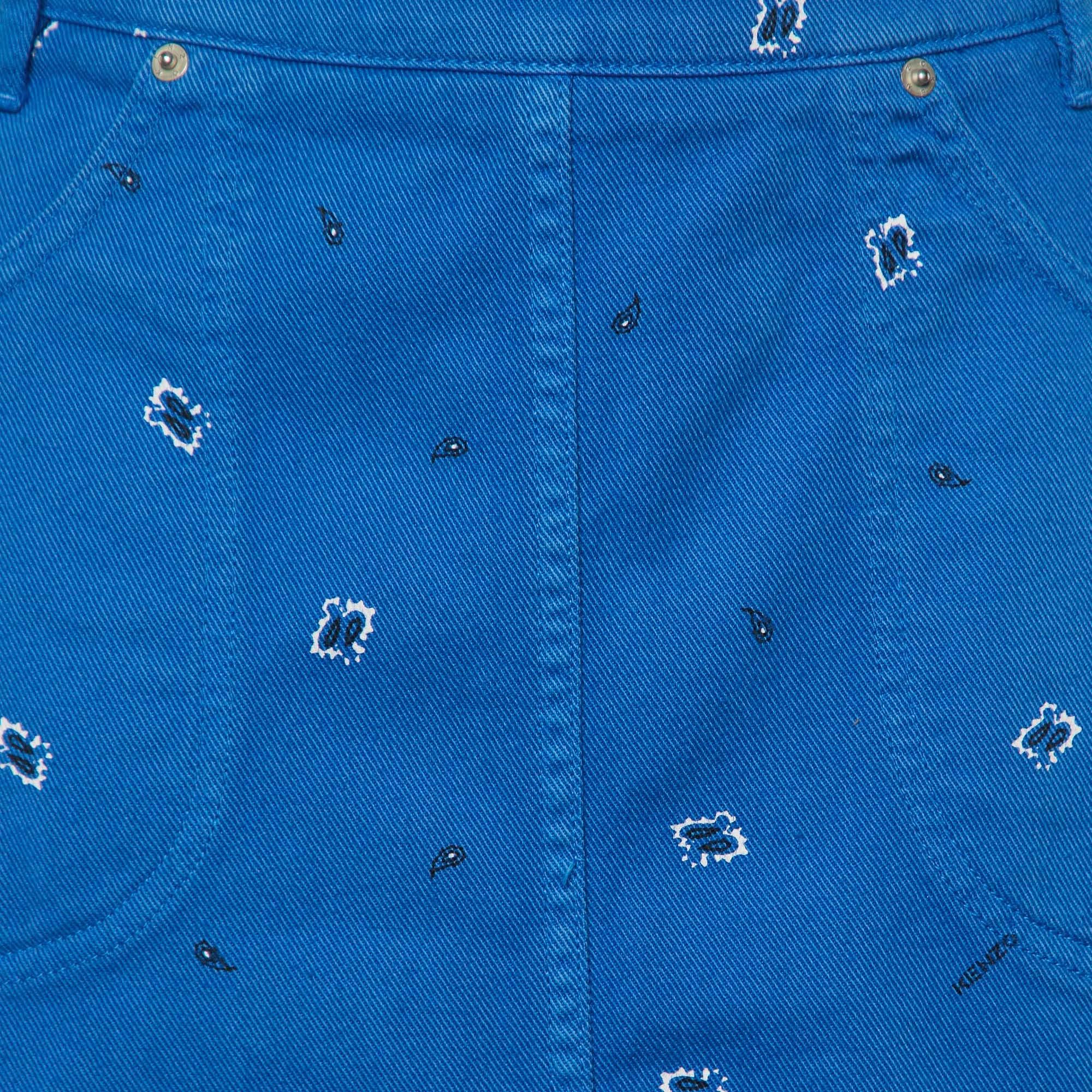 Women's Kenzo Blue Printed Denim Mini Skirt M