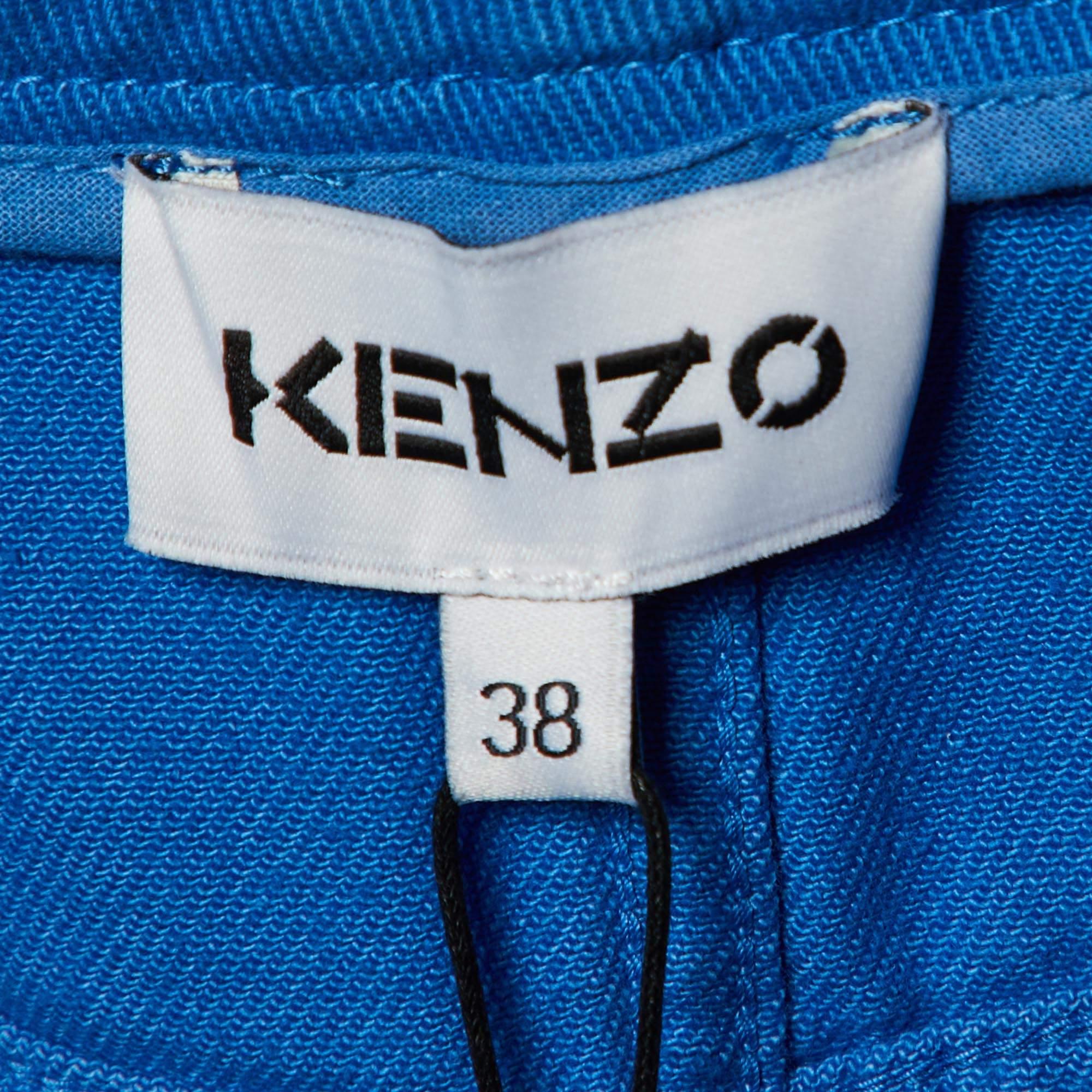 Kenzo Blue Printed Denim Mini Skirt M For Sale 1