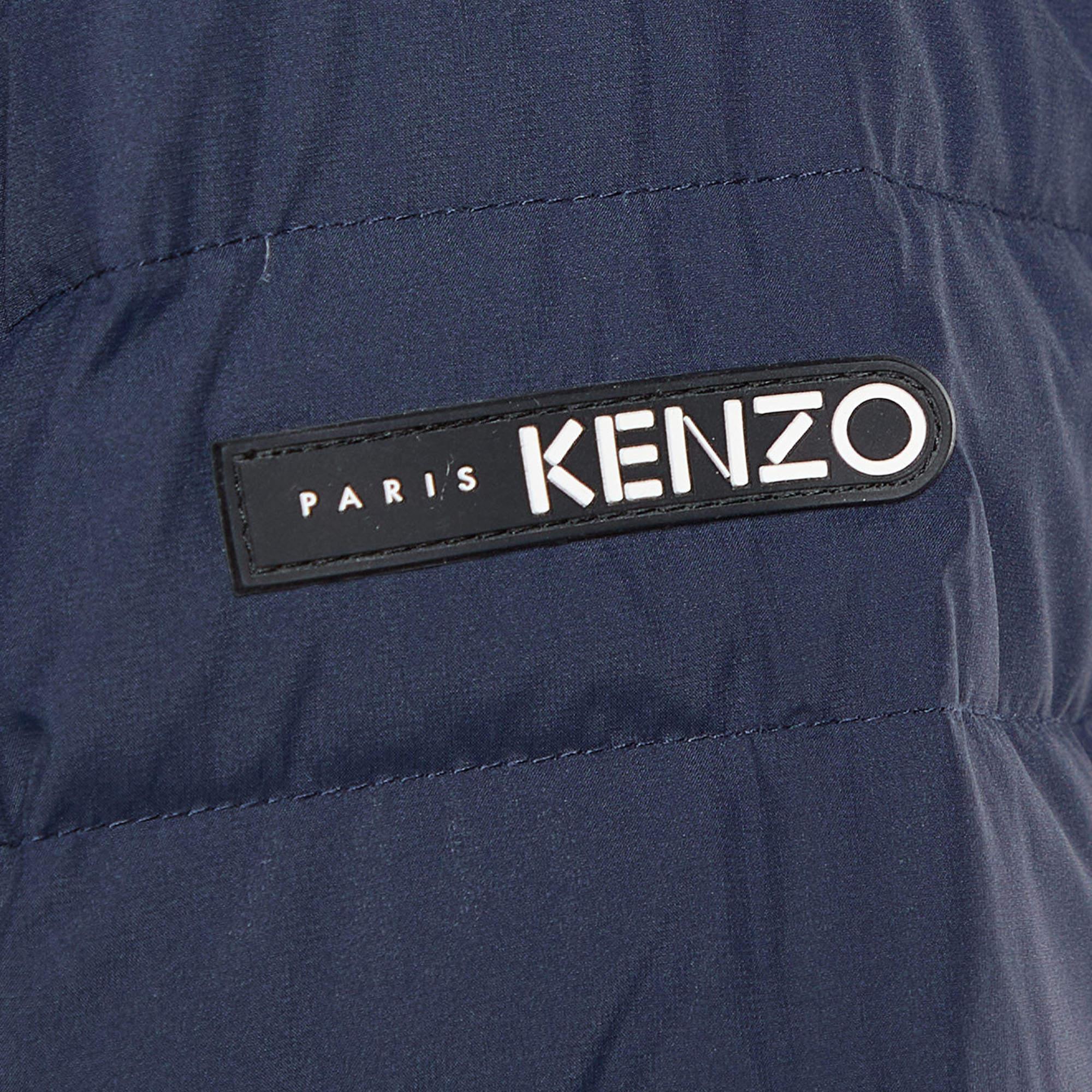 Men's Kenzo Blue Printed Quilted Reversible Jacket M For Sale