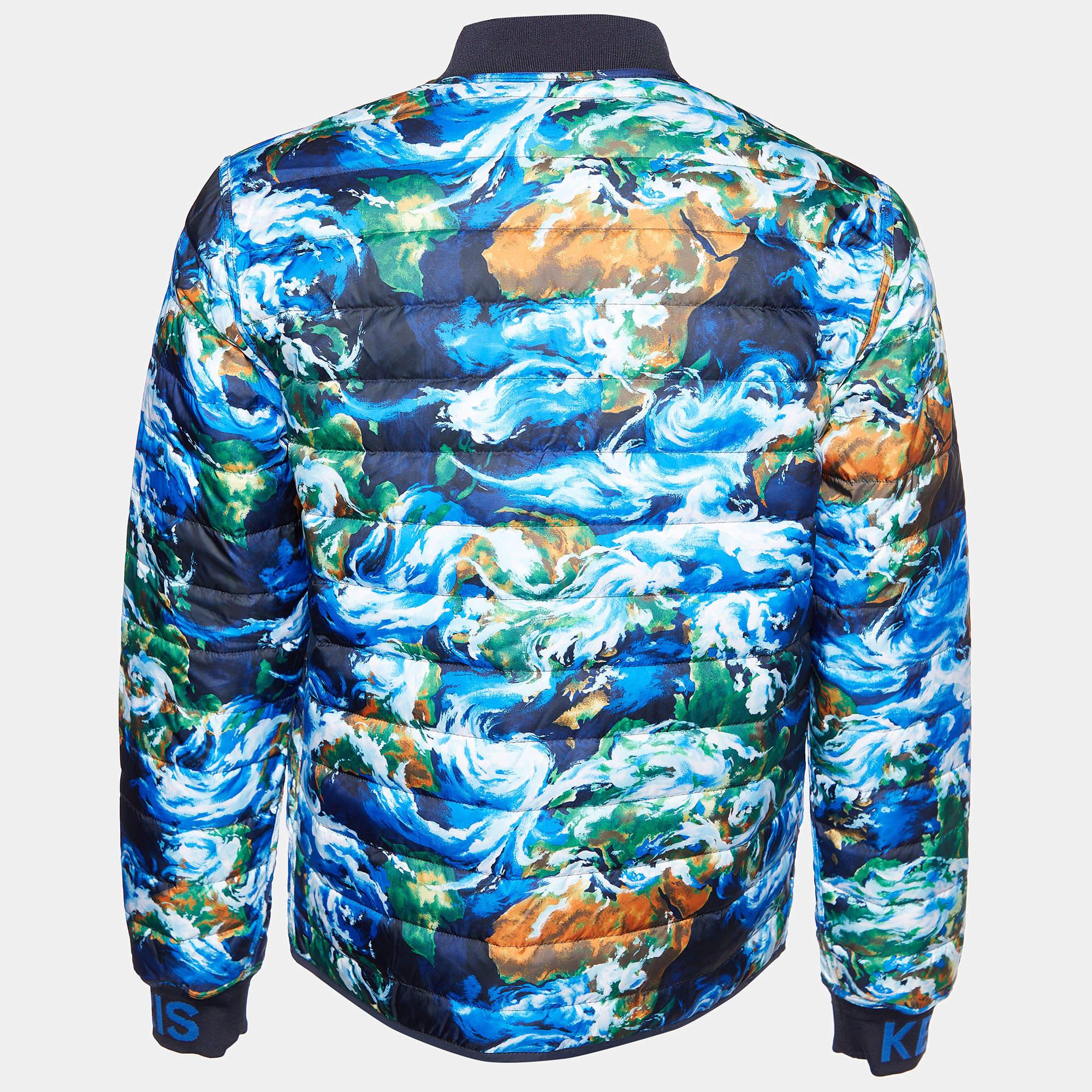 Kenzo Blue Printed Quilted Reversible Jacket M For Sale 2