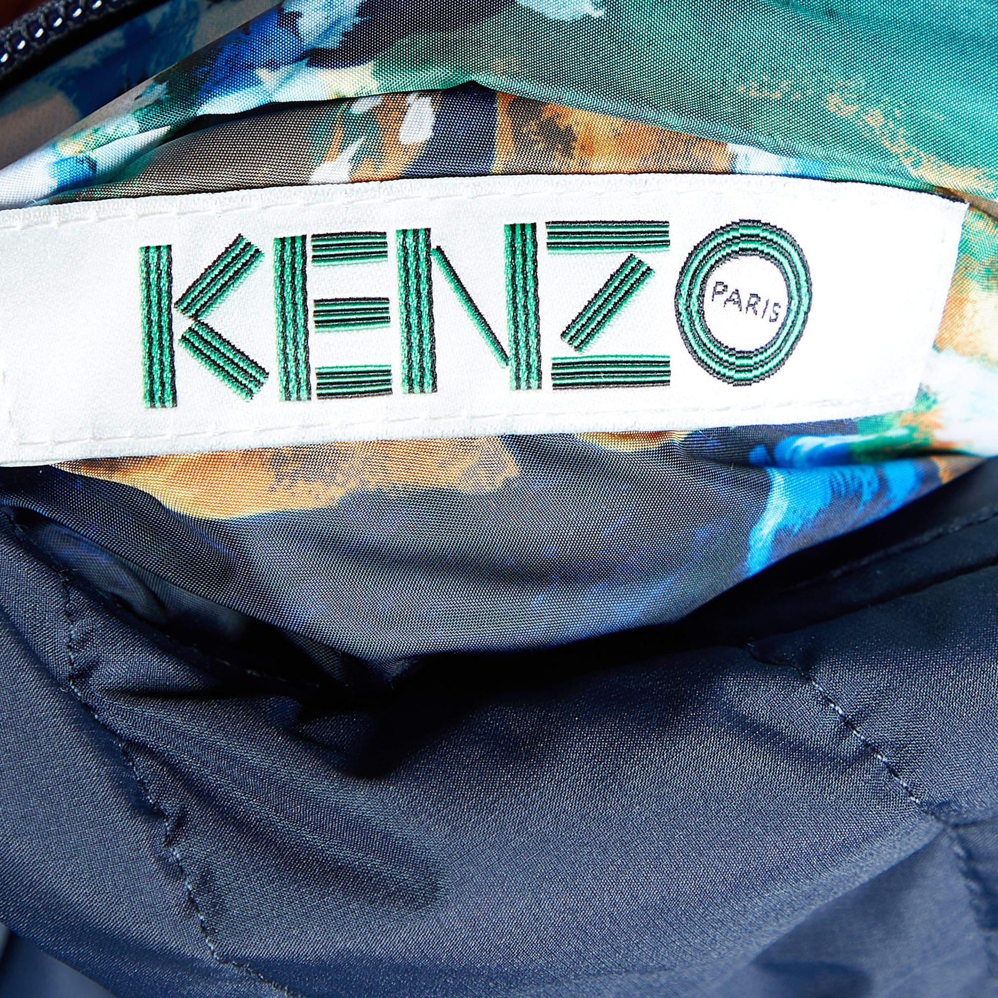  Kenzo Blue Printed Quilted Reversible Jacket M For Sale 2