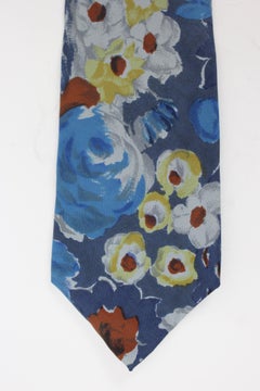 Kenzo - Cravate vintage à fleurs en soie bleue et rouge