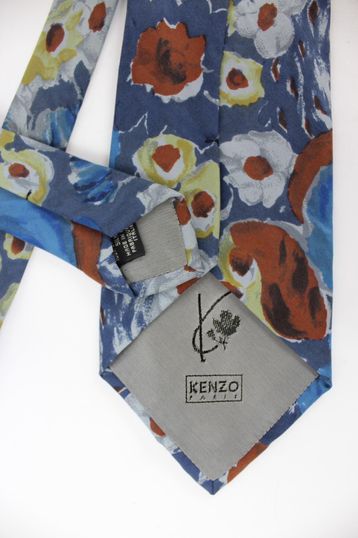 Men's Kenzo Blue Red Silk Floral Vintage Tie