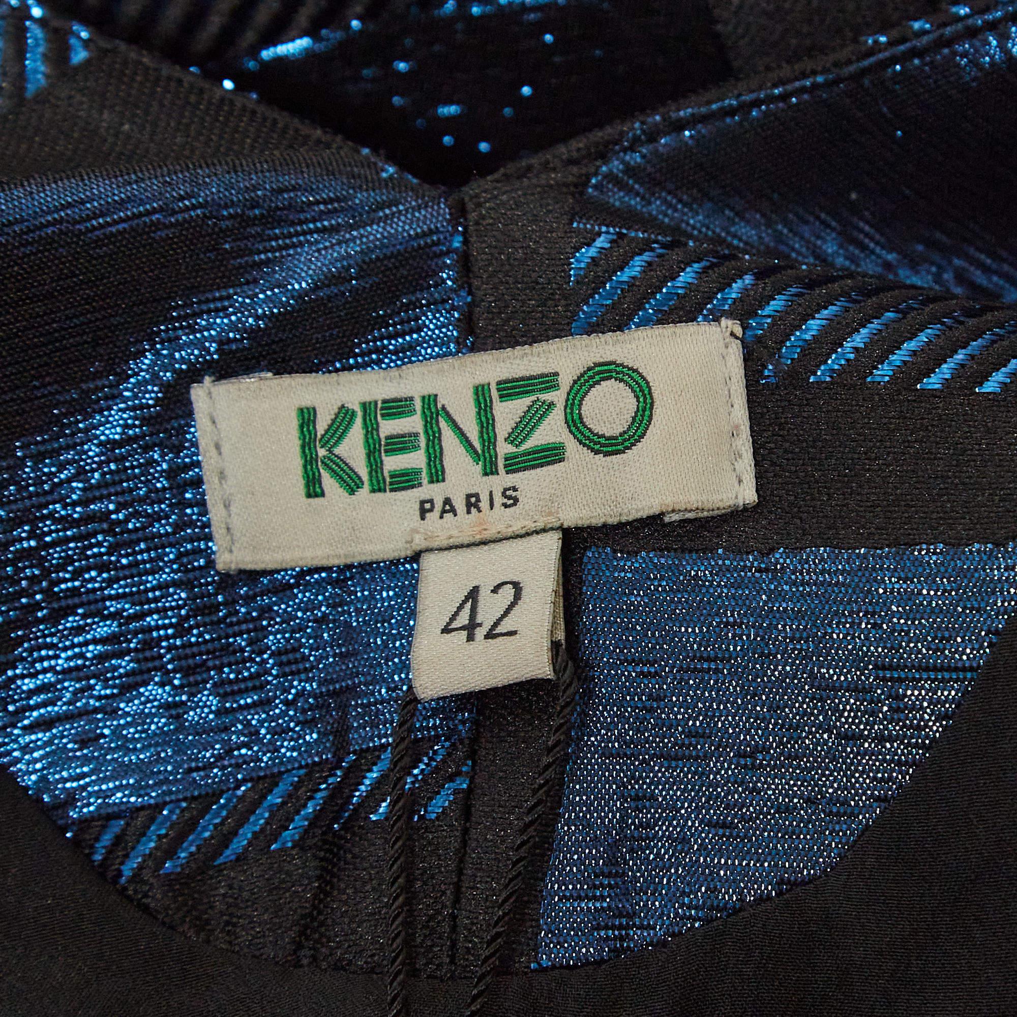 Kenzo Blue Square Lurex V-Neck Shift Dress L In Excellent Condition For Sale In Dubai, Al Qouz 2