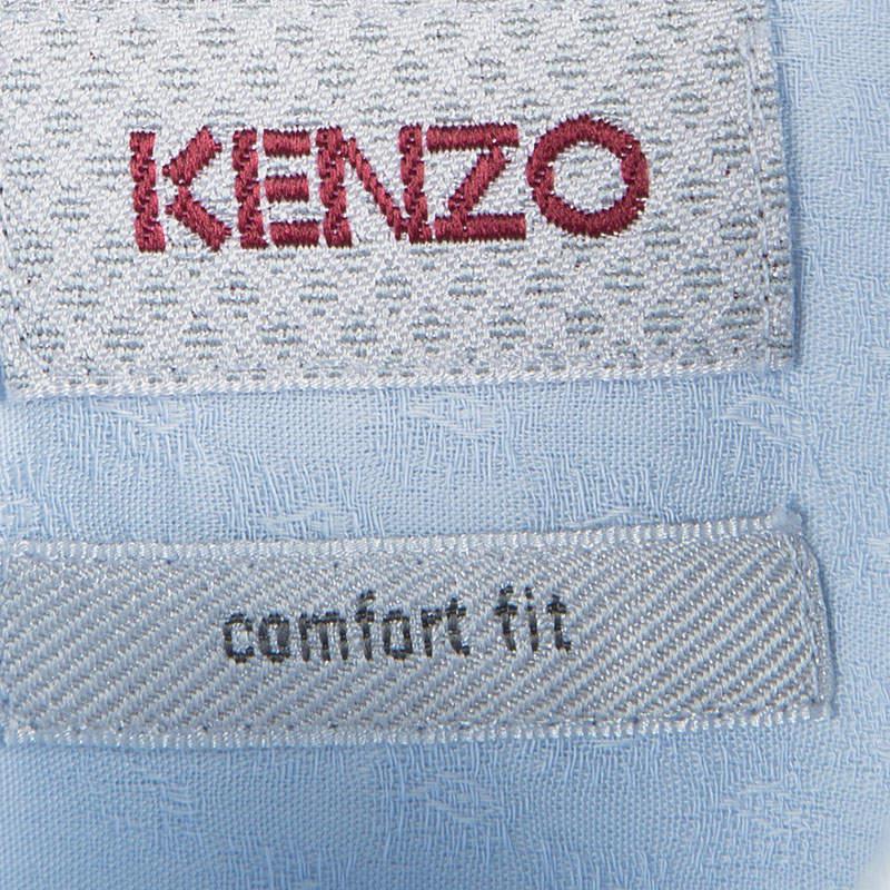 Men's Kenzo Blue Textured Paisley Motif Cotton Comfort Fit Long Sleeve Shirt 4XL For Sale