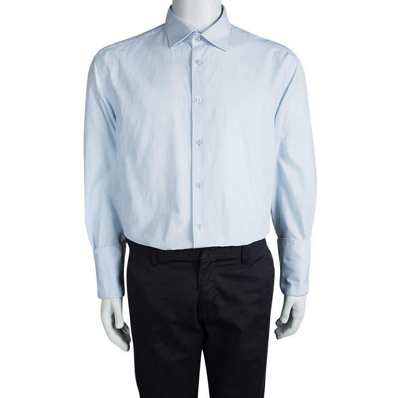Kenzo Blue Textured Paisley Motif Cotton Comfort Fit Long Sleeve Shirt 4XL For Sale 2