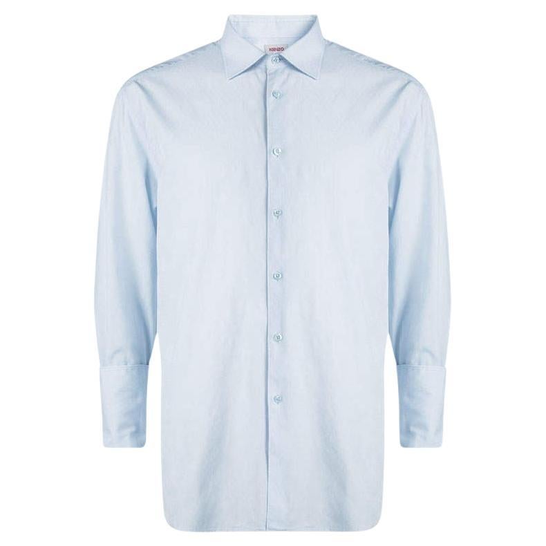 Kenzo Blaues langärmeliges Hemd aus Baumwolle mit strukturiertem Paisley-Motiv und Komfortbezug 4XL