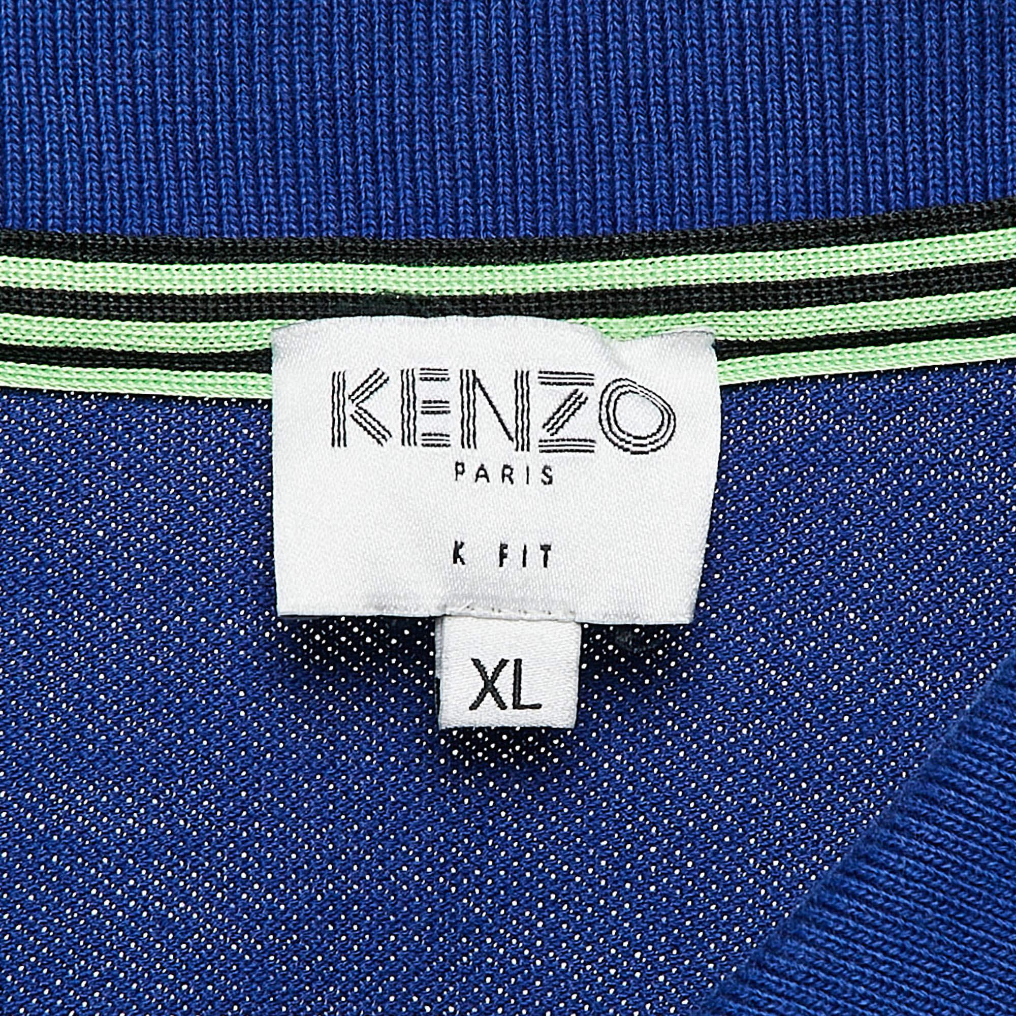 Kenzo - Maglietta Polo in piqué di cotone con tigre blu applicata XL In condizioni buone in vendita a Dubai, Al Qouz 2