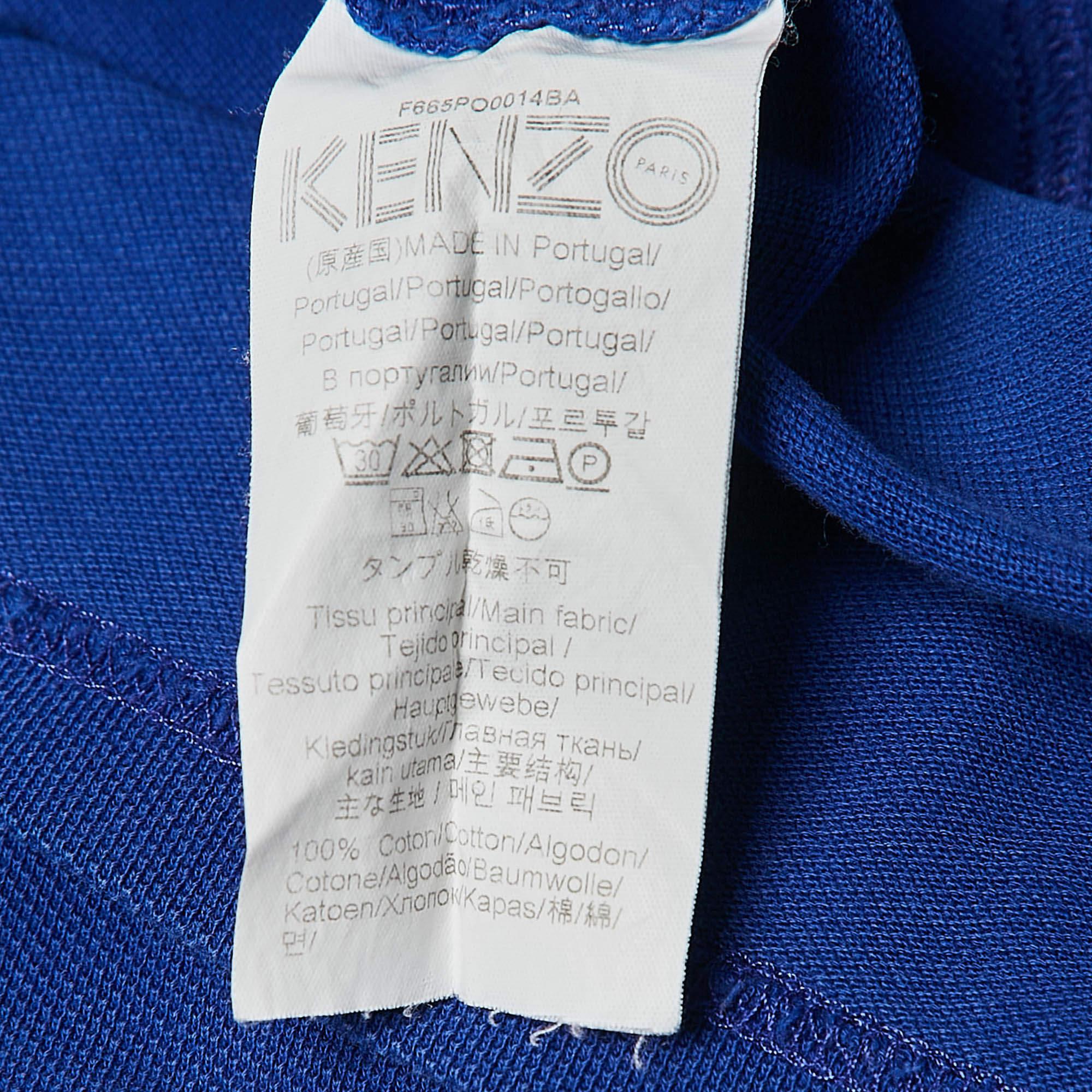 Uomo Kenzo - Maglietta Polo in piqué di cotone con tigre blu applicata XL in vendita