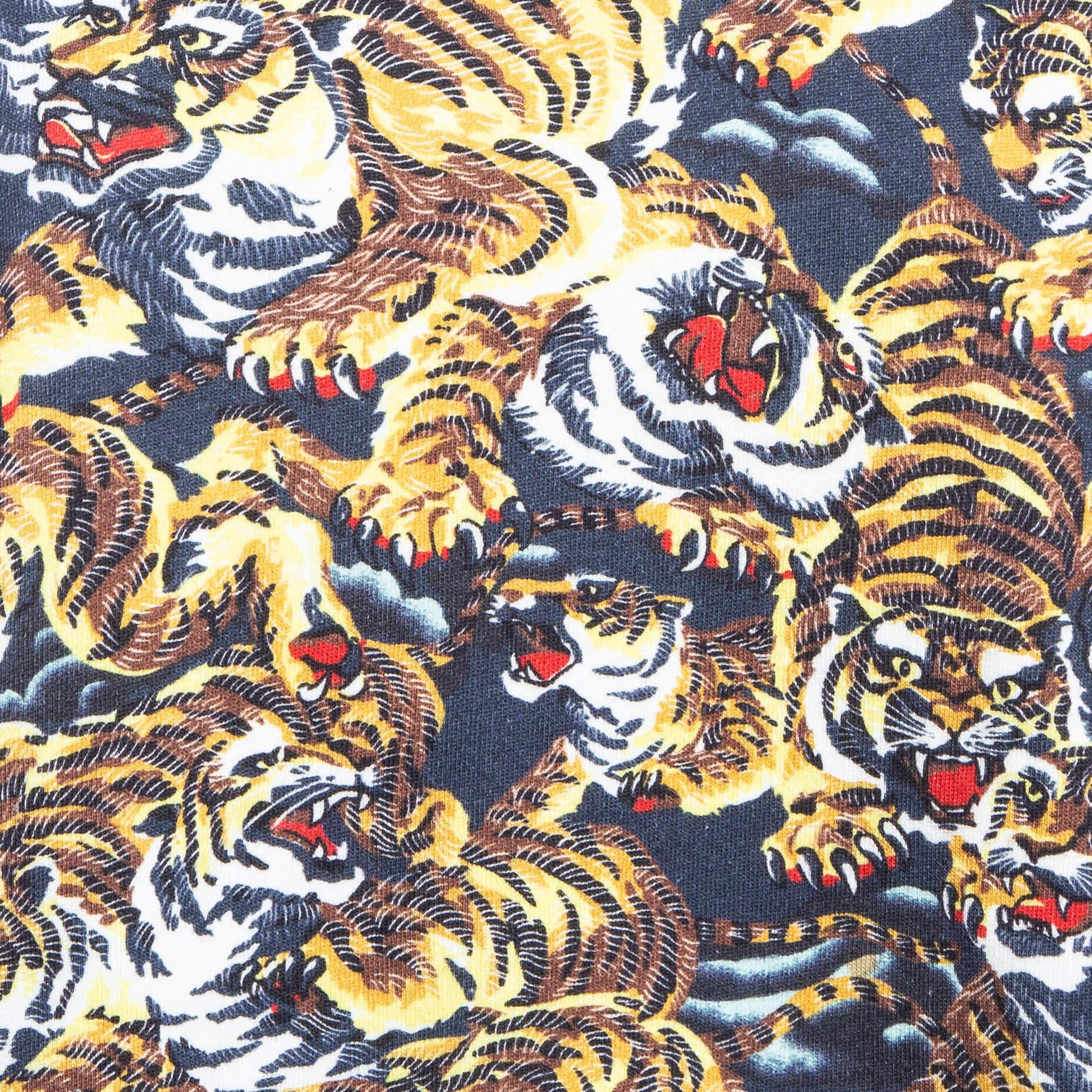 Gray Kenzo Blue Tiger Print Cotton Crew Neck Sweatshirt XL