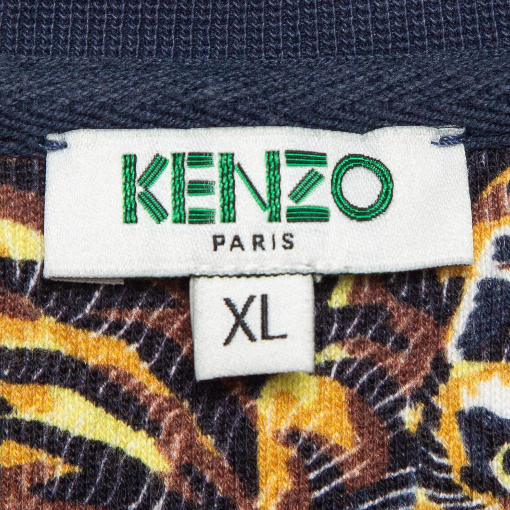 Kenzo Blue Tiger Print Cotton Crew Neck Sweatshirt XL In Good Condition In Dubai, Al Qouz 2