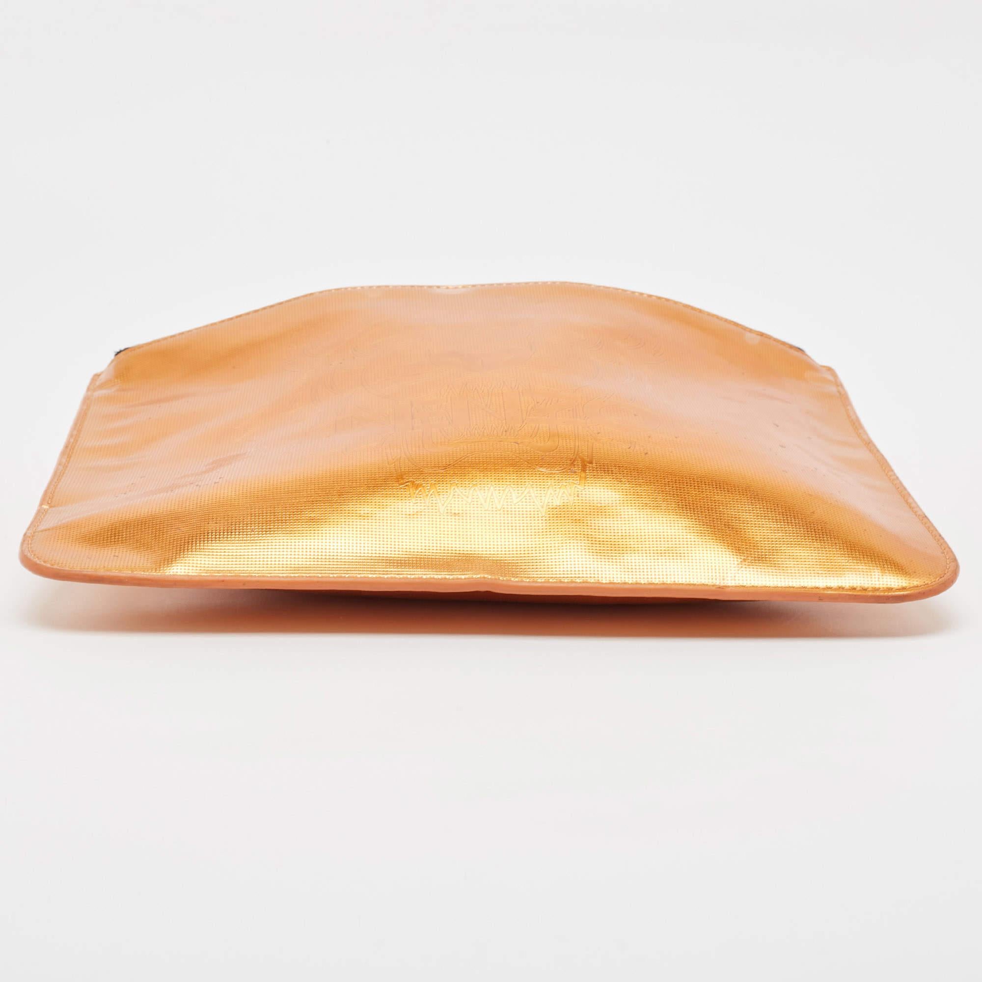 Kenzo Bronze Vinyl Tiger Motif Slim Clutch 1