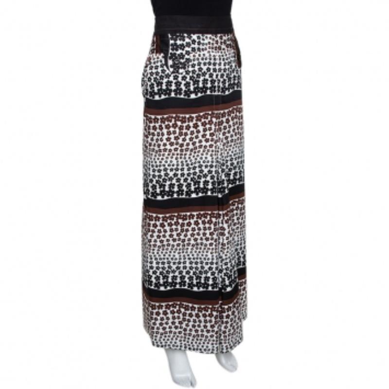 Gris Kenzo Brown Floral Print Cotton Maxi Skirt S en vente