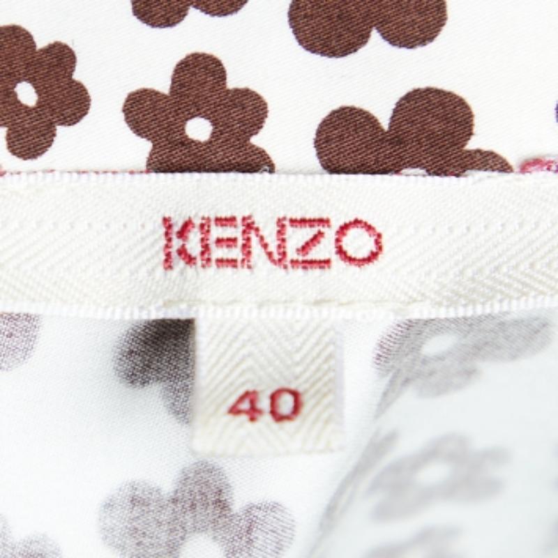 Kenzo Brown Top à nouer à la taille en coton imprimé de fleurs M Pour femmes en vente