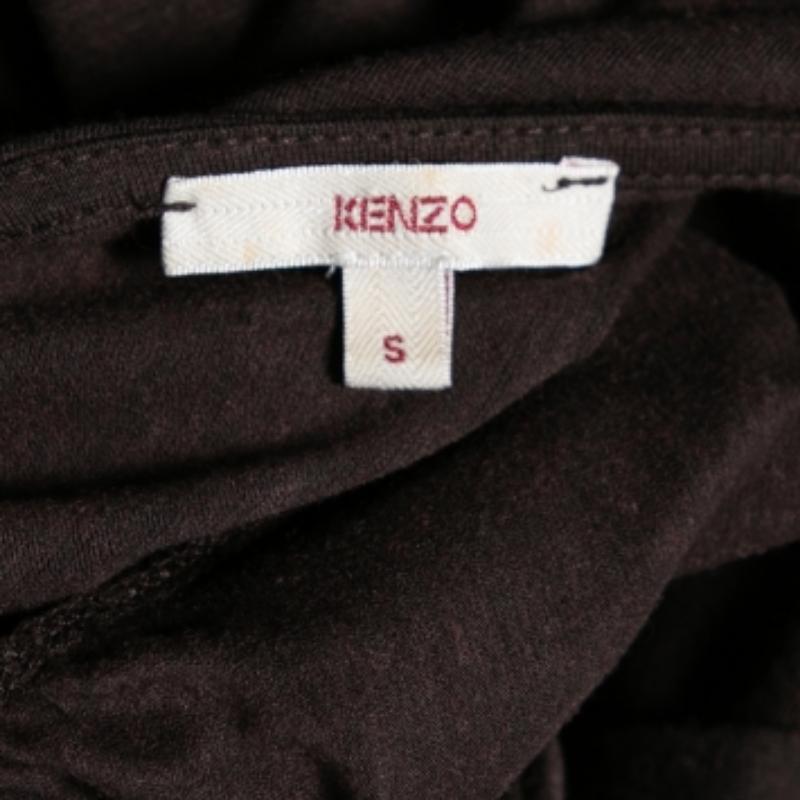 Nero Kenzo - Top marrone in maglia con applicazioni floreali e dettagli S in vendita