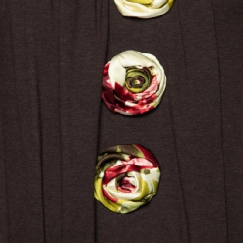 Kenzo - Top marrone in maglia con applicazioni floreali e dettagli S in vendita 1