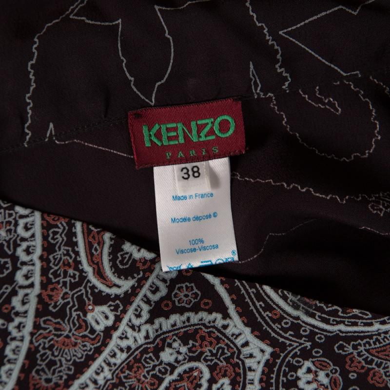 Kenzo Brown Paisley Print Top and Wrap Skirt Set S In Good Condition In Dubai, Al Qouz 2