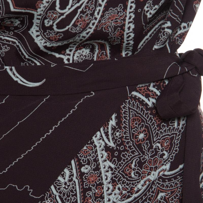 Kenzo Brown Paisley Print Top and Wrap Skirt Set S 2
