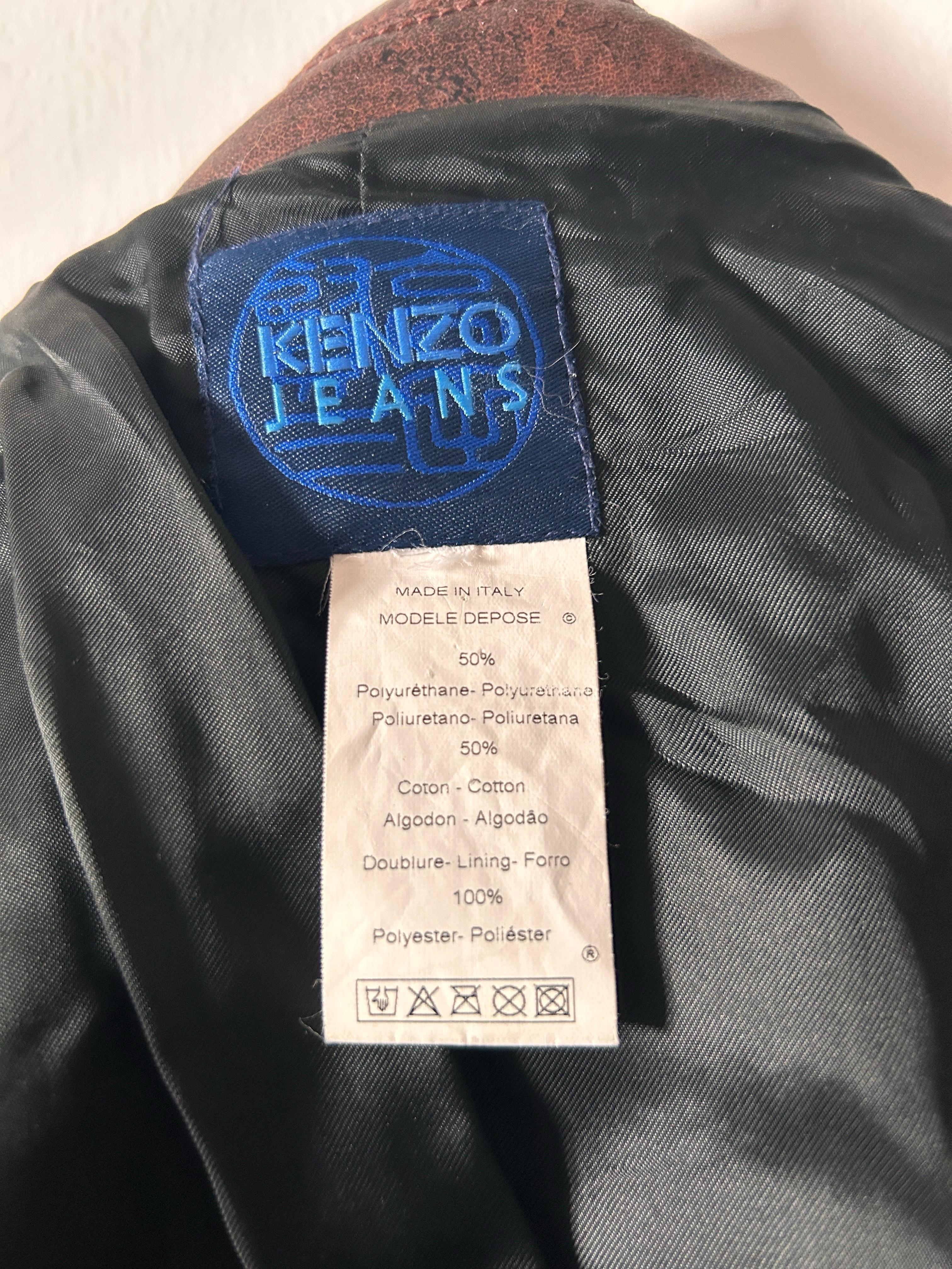 Giacca biker Kenzo in vernice marrone con fiori vintage anni '90 2