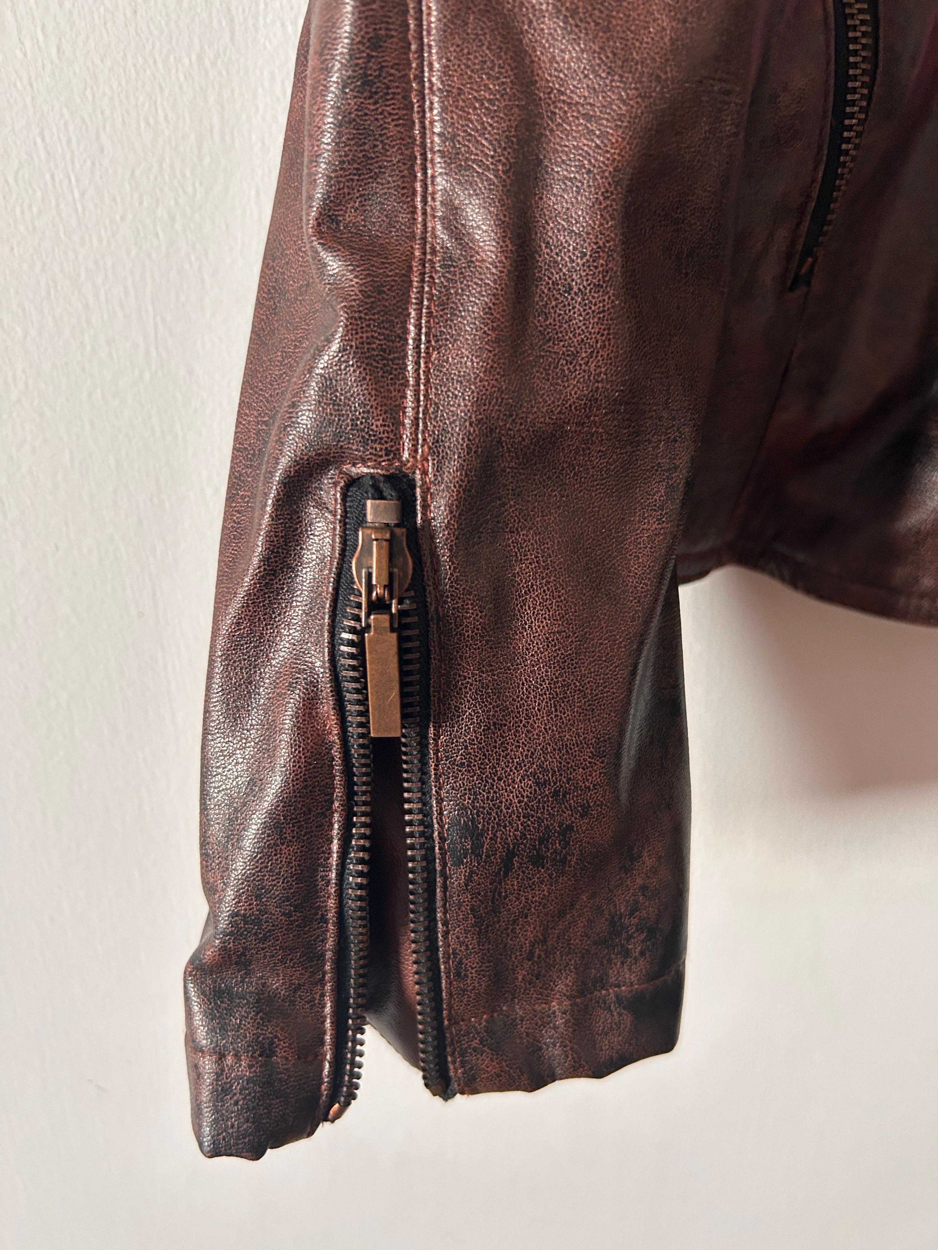 Giacca biker Kenzo in vernice marrone con fiori vintage anni '90 4