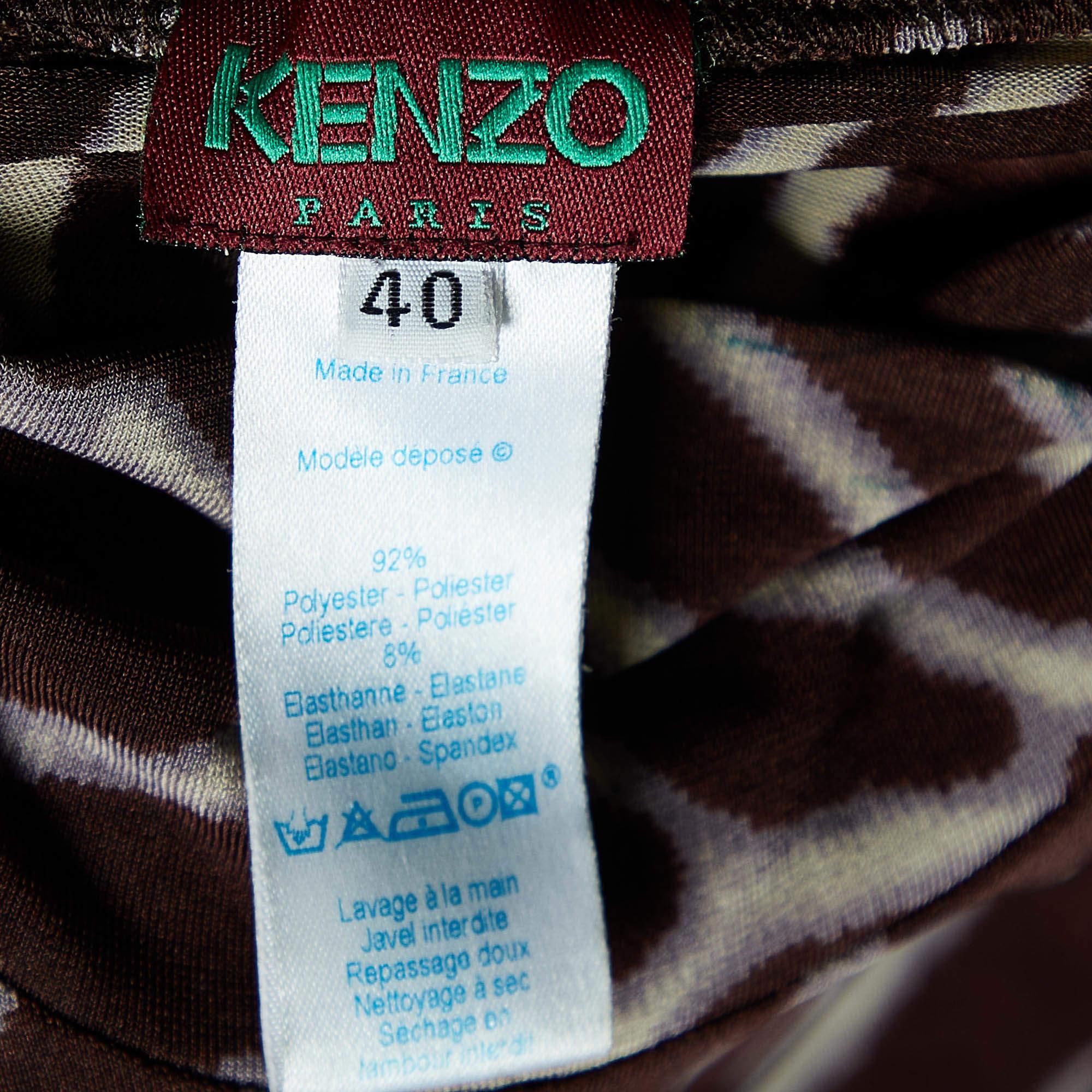 Kenzo Brown Printed Jersey Full Sleeves Top M In Good Condition For Sale In Dubai, Al Qouz 2