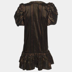 Kenzo Brown Striped Silk Blend Bow Detail Ruffled Blouse S