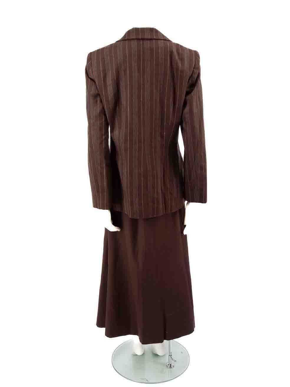 Kenzo Brown Wool Pinstriped Pattern Skirt Suit Size XXL In Excellent Condition For Sale In London, GB