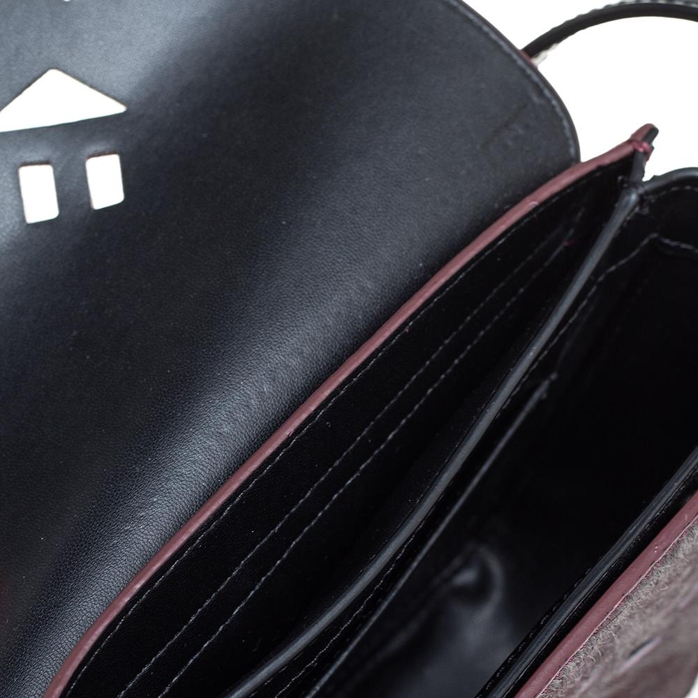Kenzo Burgundy/Black Calfhair and Leather Lazer Cut Flap Shoulder Bag 1