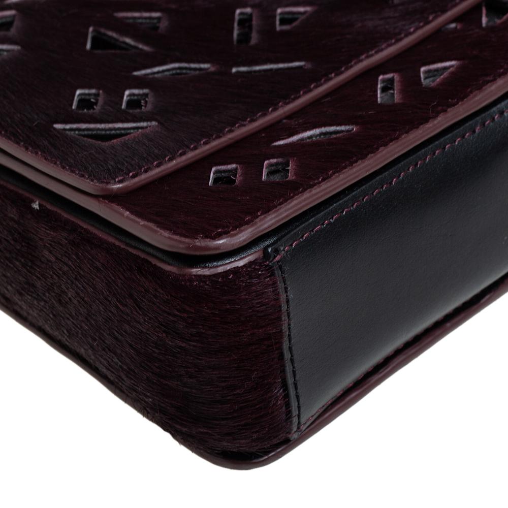 Kenzo Burgundy/Black Calfhair and Leather Lazer Cut Flap Shoulder Bag 2