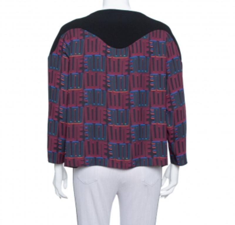 Kenzo Burgundy & Black Printed Crepe Top M In Excellent Condition For Sale In Dubai, Al Qouz 2