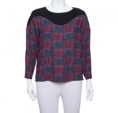 Kenzo Burgundy & Black Printed Crepe Top M