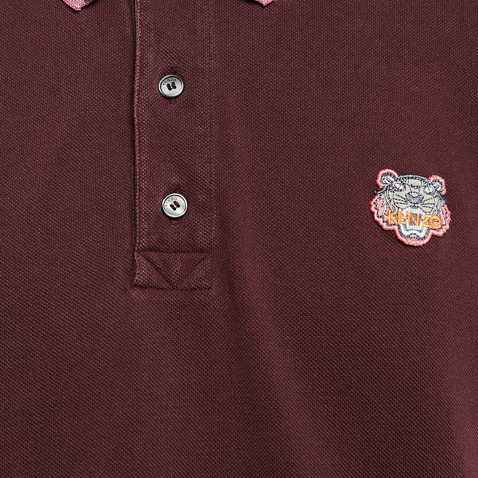 Nero Kenzo - Maglietta Polo Patchwork Tigre in cotone borgogna XL in vendita