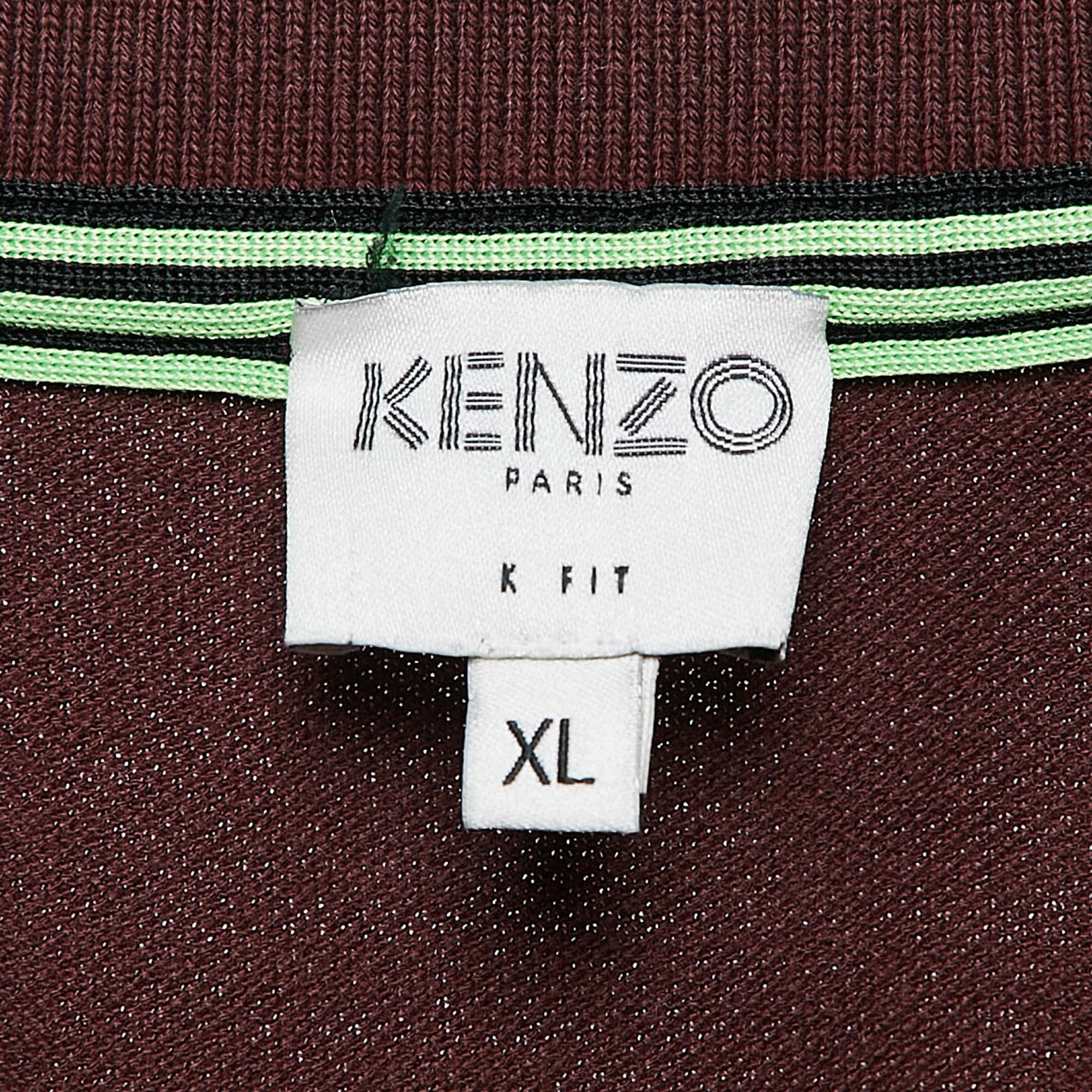 Kenzo - Maglietta Polo Patchwork Tigre in cotone borgogna XL In condizioni discrete in vendita a Dubai, Al Qouz 2