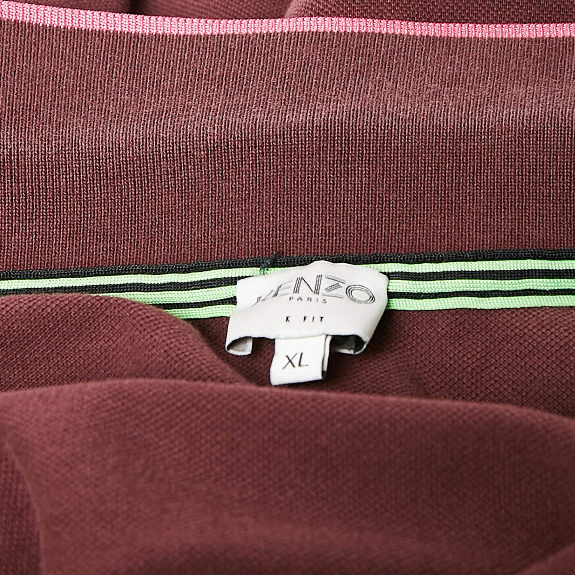 Uomo Kenzo - Maglietta Polo Patchwork Tigre in cotone borgogna XL in vendita