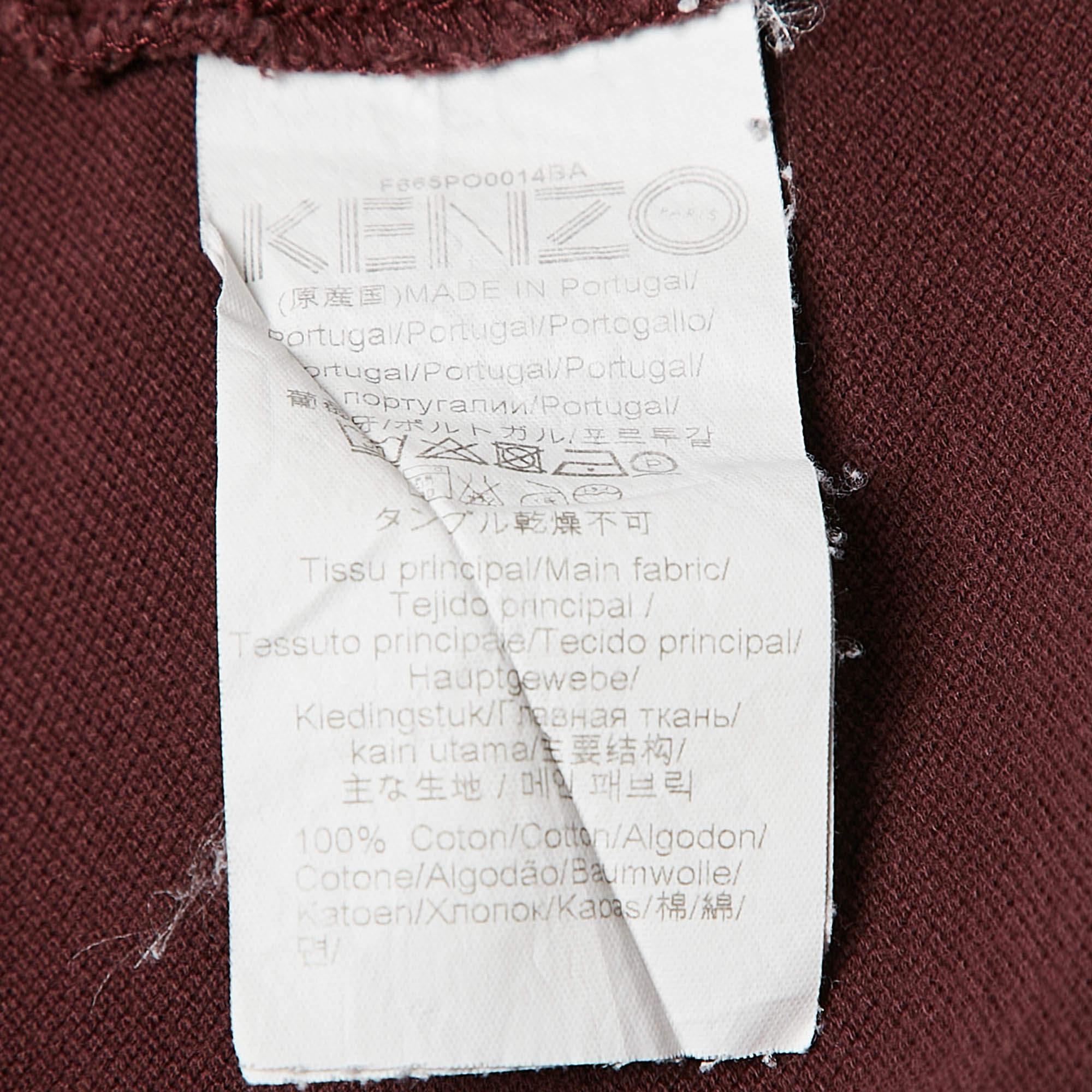 Kenzo - Maglietta Polo Patchwork Tigre in cotone borgogna XL in vendita 1