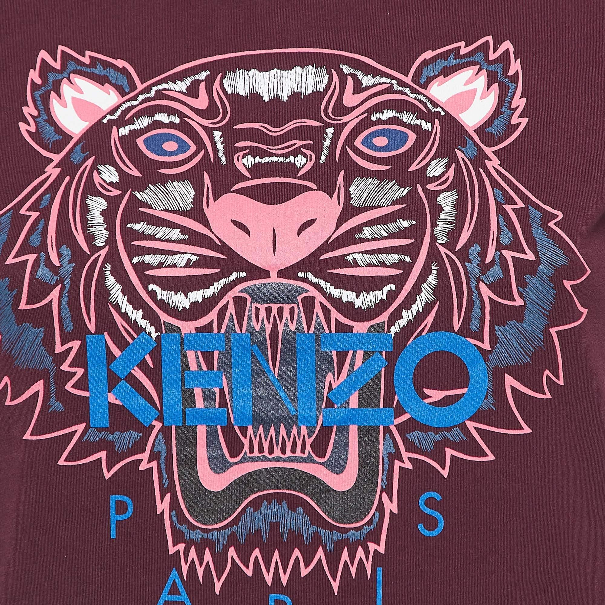 Black Kenzo Burgundy Logo Printed Cotton Crew Neck T-Shirt S For Sale