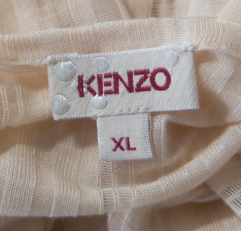 Kenzo Gestreiftes gestreiftes Strickoberteil mit mehrlagigen Tüllärmeln und Buttercream Foil-Druck XL (Grau) im Angebot