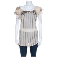Kenzo, top con maniche in tulle a strisce con stampa in carta stagnola XL