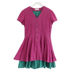 Kenzo Composition 1980S Pink & Green Flared Mini Dress