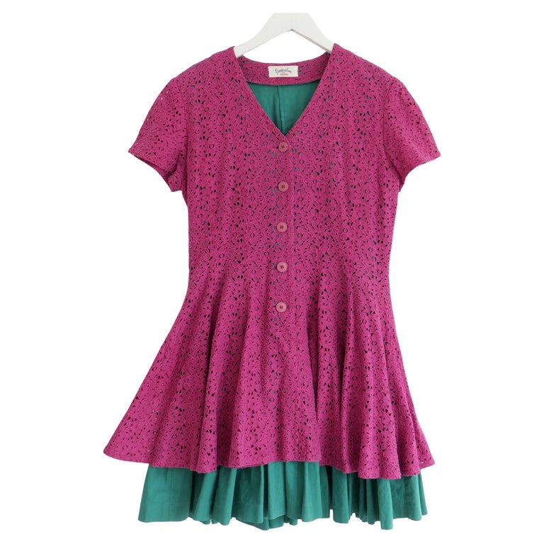 Kenzo Composition 1980S Pink and Green Flared Mini Dress For Sale at 1stDibs Kenzo Composition 1980S Pink and Green Flared Mini Dress For Sale at 1stDibs