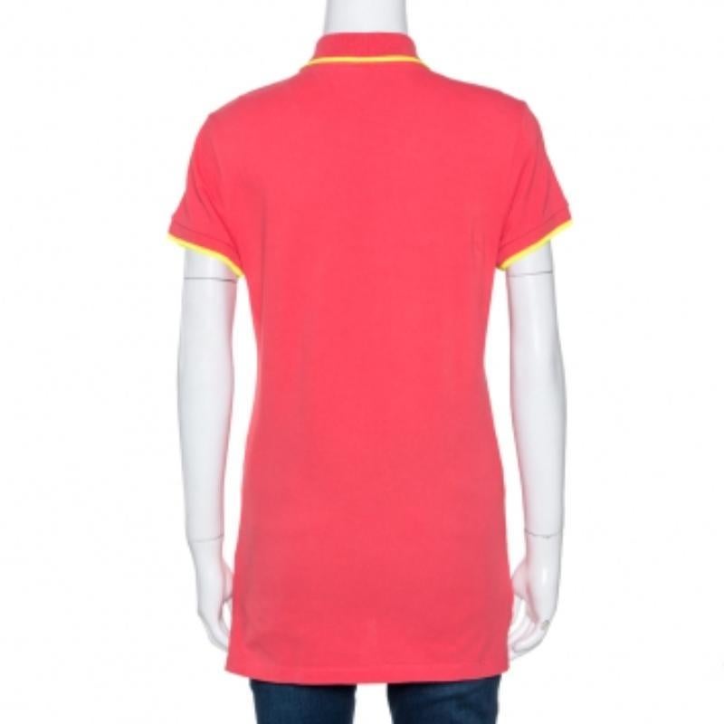 Rose Kenzo Coral Pink Cotton Pique Tiger Embroidered Polo T-Shirt M en vente