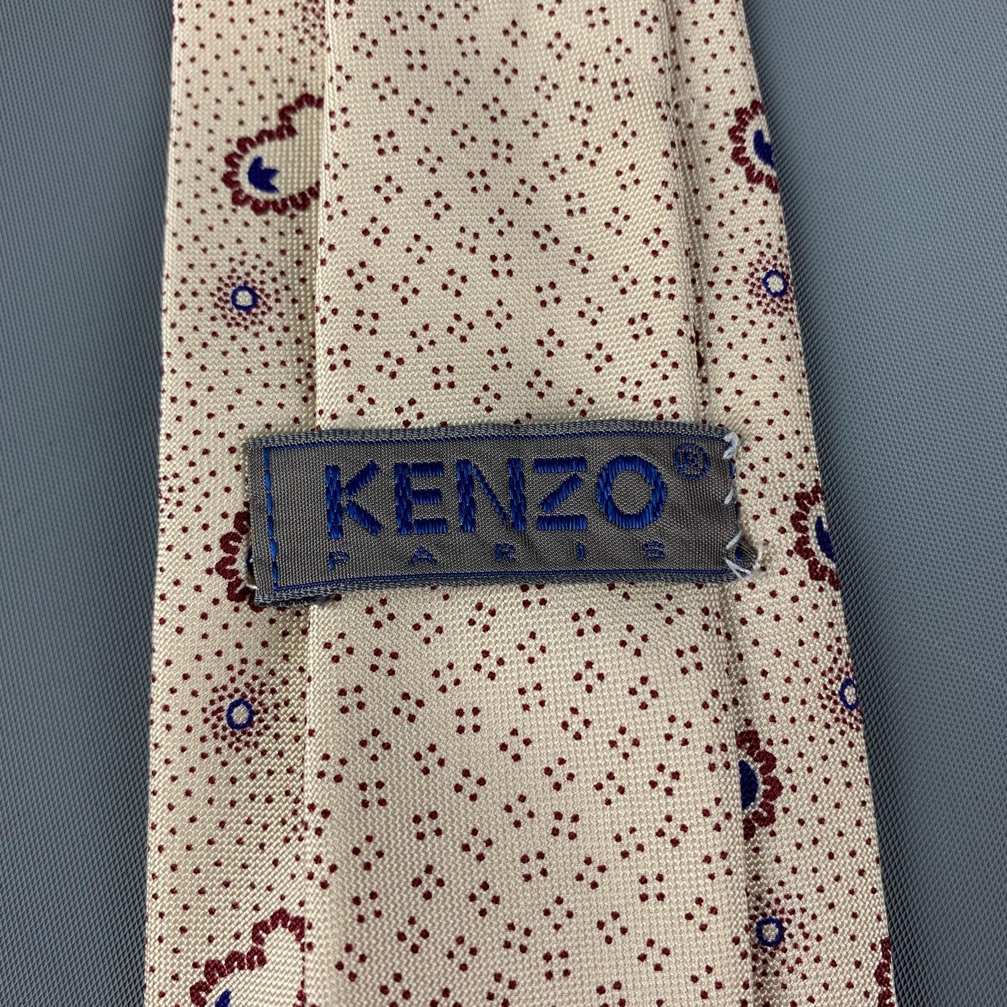 KENZO Cream Burgundy Dots Tie In Good Condition For Sale In San Francisco, CA