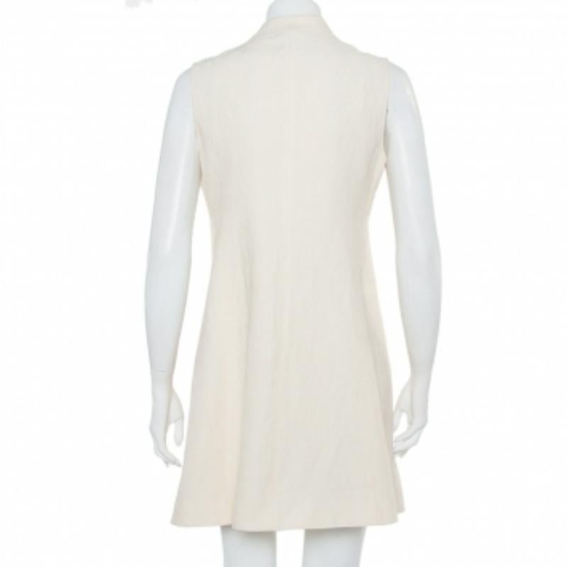 Gray Kenzo Cream Embroidered Linen Mid Length Vest L For Sale