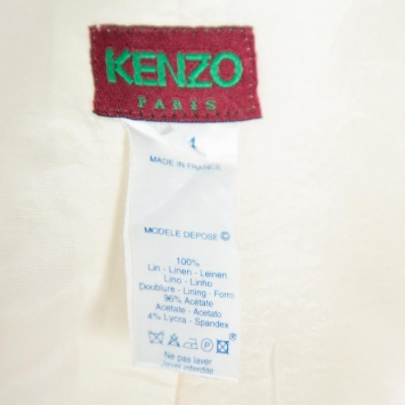 Women's Kenzo Cream Embroidered Linen Mid Length Vest L For Sale