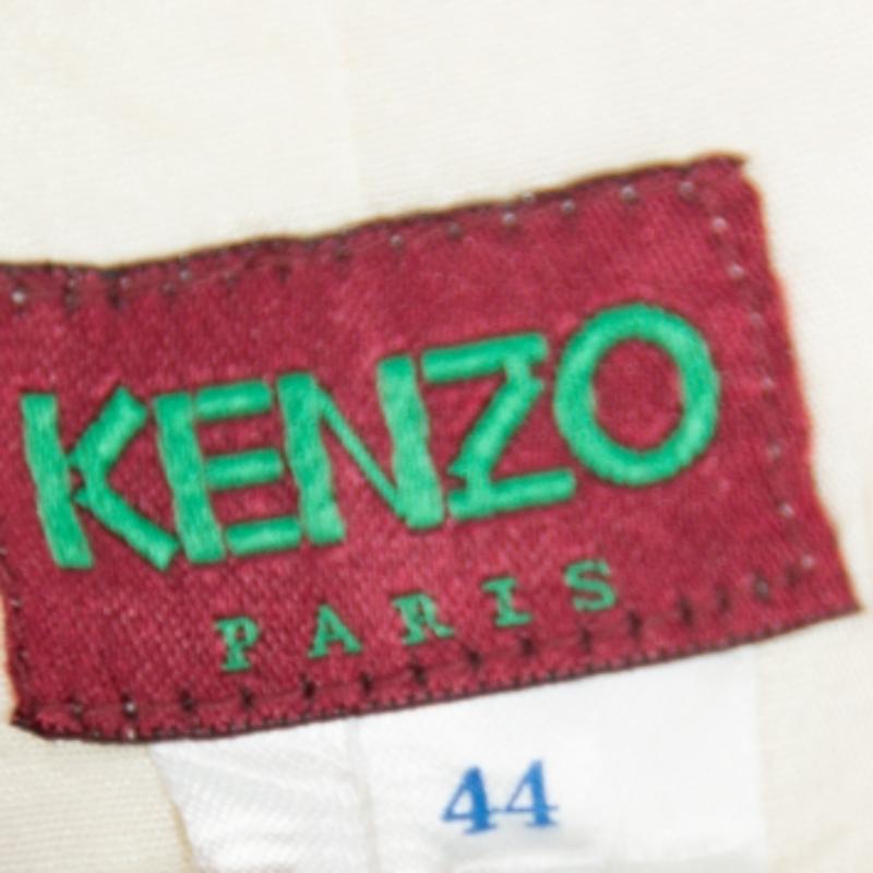 Kenzo Cream Embroidered Linen Mid Length Vest L For Sale 1