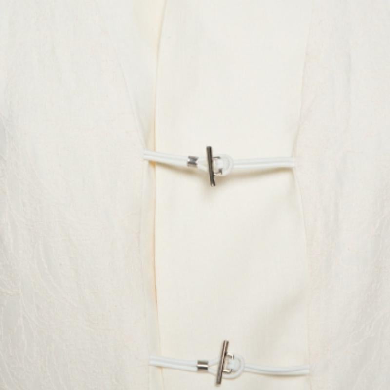 Kenzo Cream Embroidered Linen Mid Length Vest L For Sale 2