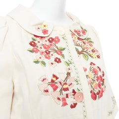 KENZO cream pink floral embroidery cotton peter pan coat dress FR38 M