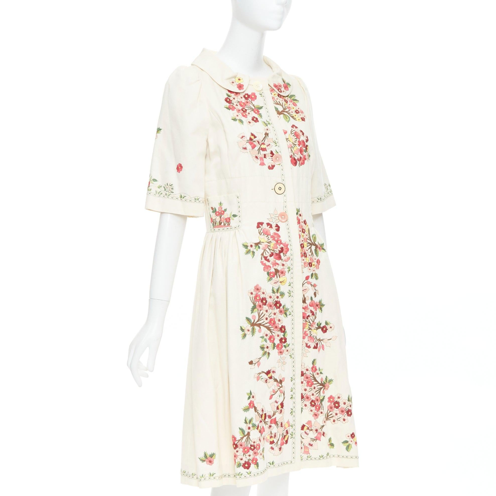 KENZO robe-pantalon rose crème avec broderie florale en coton FR38 M Bon état - En vente à Hong Kong, NT